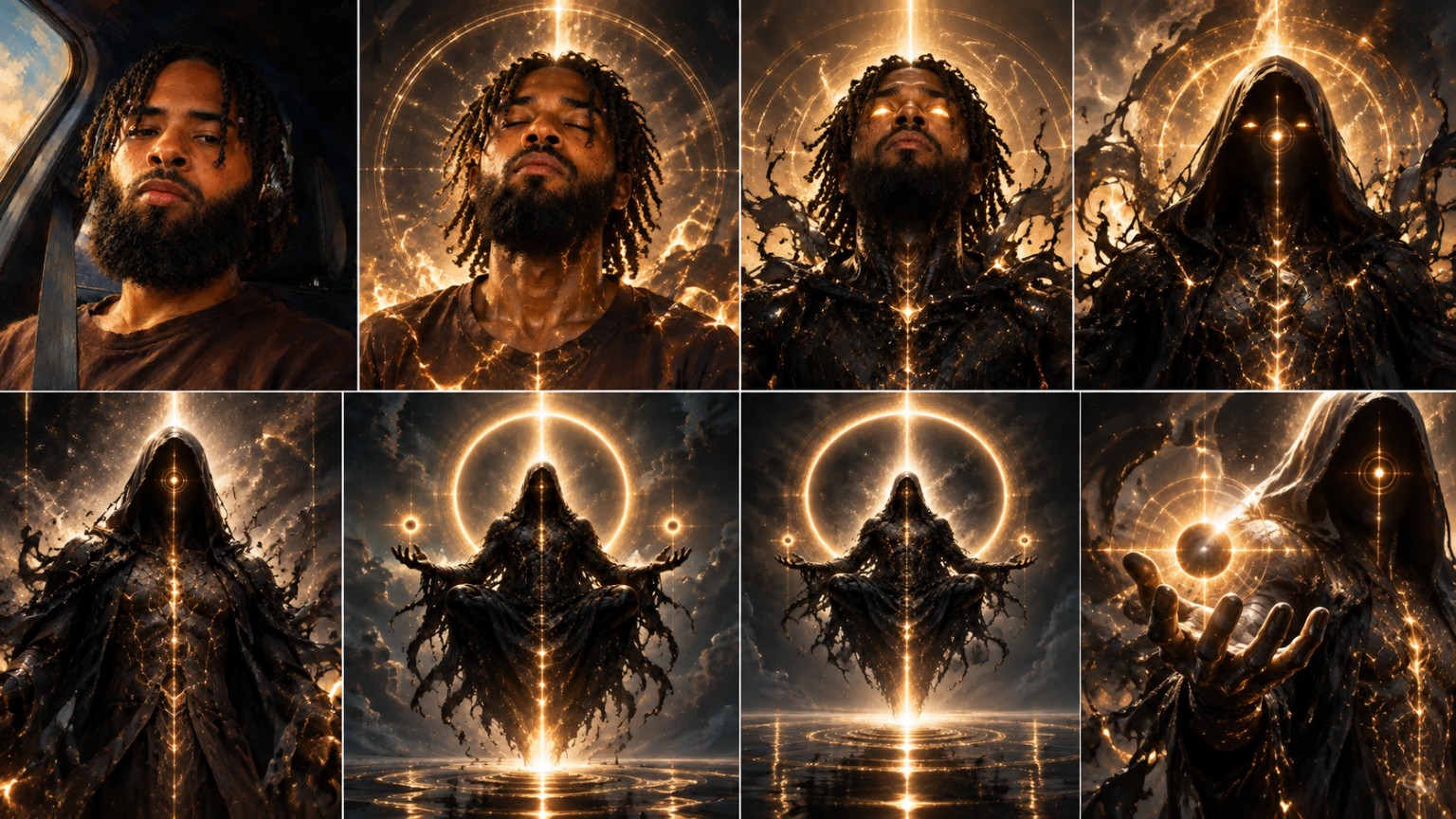 Golden cosmic character transformation sequence