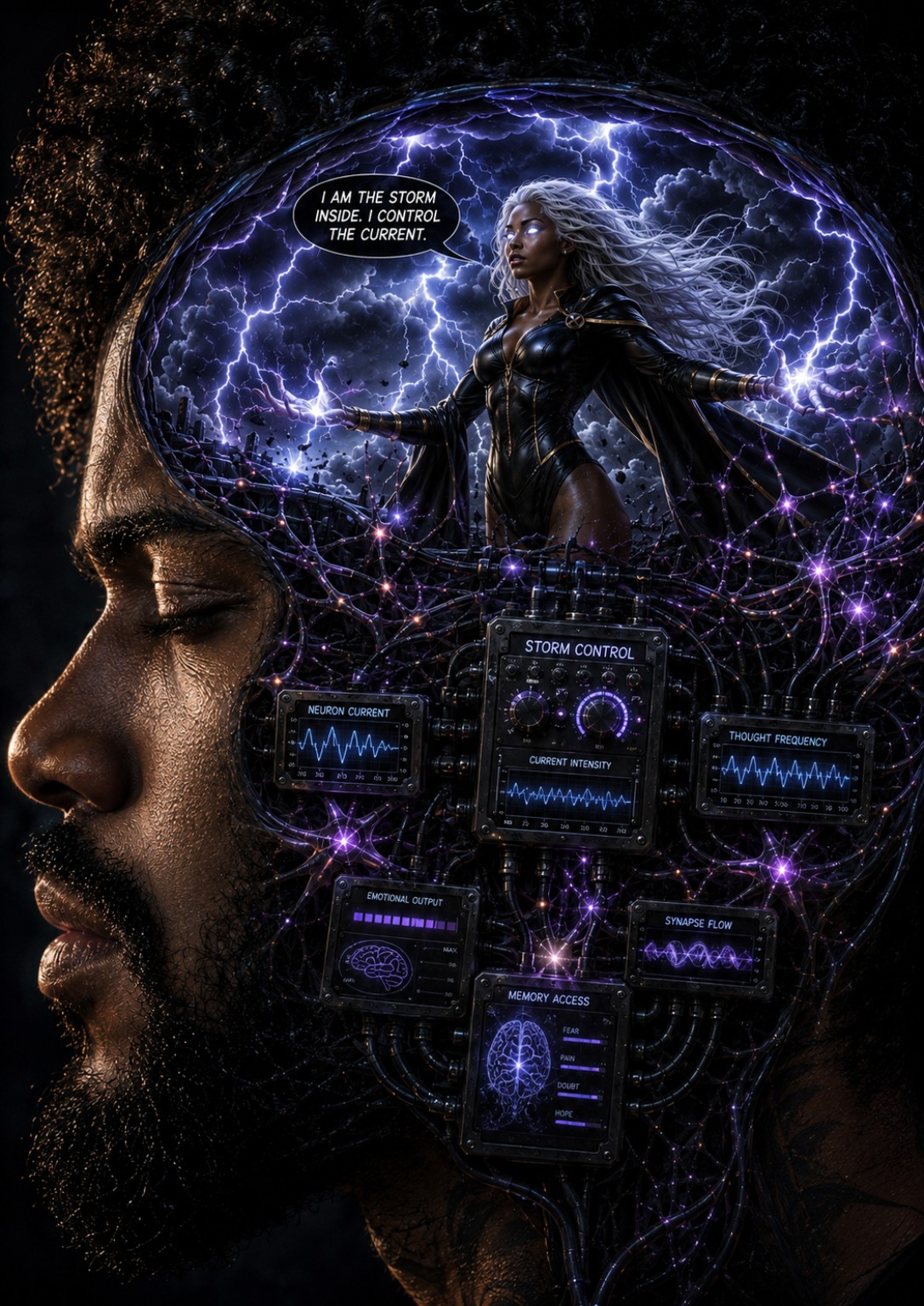 Conceptual artwork of a storm inside the mind